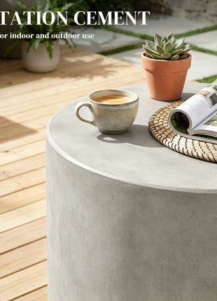 Lightweight Accent Table with Concrete Finish, Round Side Table with 4 Adjustable Feet for Indoor, Outdoor, Gray