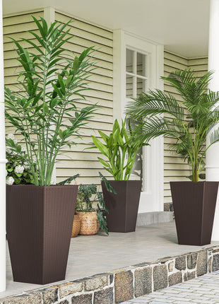 Set of 3 Tall Planters with Drainage Hole, 24" Outdoor Flower Plant Pots, Indoor Planters for Porch, Front Door, Entryway, Patio and Deck, Brown