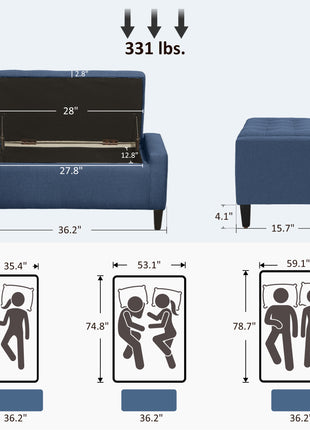 Upholstered Storage Ottoman Bench, Button Tufted Ottoman with Hidden Storage, Lift Top for Living Room, Dark Blue
