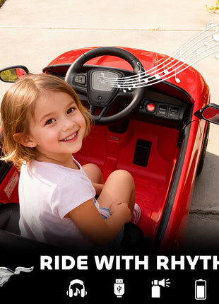 12V Kids Ride On Car, Licensed Ford Mustang Mach-E Electric Car with Remote Control, LED Light, Music, Red