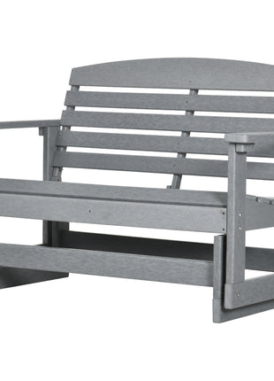 Patio Glider Bench w/ HDPE Slatted Double Rocking Chair, Light Gray