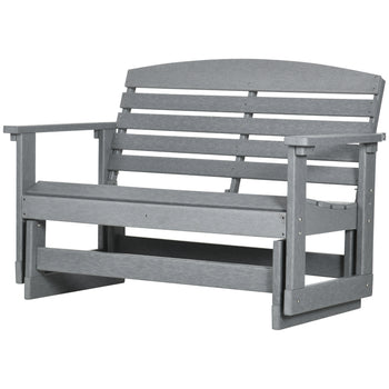 Patio Glider Bench w/ HDPE Slatted Double Rocking Chair, Light Gray
