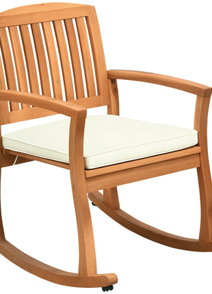 Outdoor Rocking Chair with Cushion, Acacia Wood Patio Rocker for Backyard, Patio, Home, Teak Tone