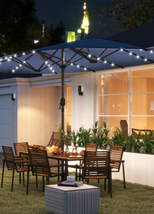 Garden Parasol, Double-Sided Sun Umbrella with LED Solar Lights, Patio Parasol for Outdoor, Blue