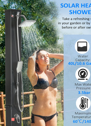 10.6 Gallons Solar Heated Shower with 360 Rotating Rainfall, Handheld Shower Head, Temperature Adjustment & Foot Shower, 2-Section Outdoor Shower for Backyard Poolside Beach Pool Spa, 7ft