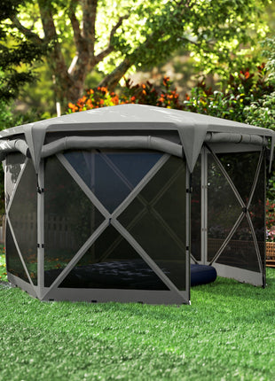 11 x 11ft Pop Up Gazebo Screen Tent with Removable Roof Cover, Roll-up Wind Panels for Camping, Backyard, Dark Gray
