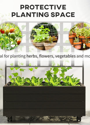 Raised Garden Bed with Trellis and Wheels, Outdoor Planter Wooden Elevated Garden Bed for Garden, Patio, Balcony