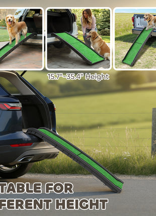 Folding Dog Ramp for Car, 61 Inches Portable Pet Ramp with Non Slip Grass Surface, Raised Side Rails