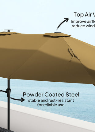 13ft Double-Sided Market Umbrella, Large Patio Umbrella with Solar Lights, Crank Handle for Garden, Pool, Yard, Khaki