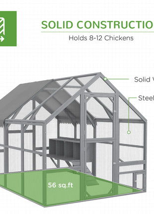 9' x 6' x 6' Large Chicken Coop with Nesting Box, Water-Resistant and Anti-UV Cover for 8-12 Chickens, Gray