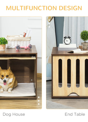 Furniture Style Dog Crate End Table with Removable Door Panel, Dog Crate Bed with Foam Cushion, Safety Lock, Indoor Use, for Small & Medium Dogs, Brown