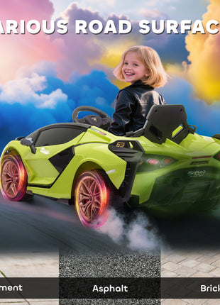 12V Lamborghini SIAN Licensed Electric Car for kids with Remote Control, Horn, Music, & Headlights, Green
