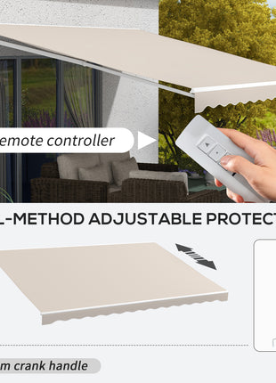 16'x10' Electric Retractable Awning Sunshade Shelter with Remote Controller & Crank Handle for Deck Balcony Yard, Cream