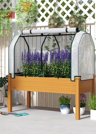 Raised Garden Bed with PE Greenhouse Cover Outdoor Planter Box for Herbs and Vegetables, 48 x 22 x 46 inch, Sand