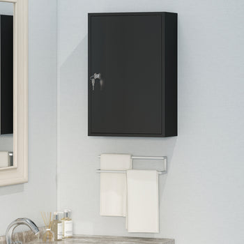 Wall Mount Medical Cabinet, Bathroom Cabinet with 3 Tier Shelves, 2 Keys, 15.7" x 7.1" x 23.6", Black