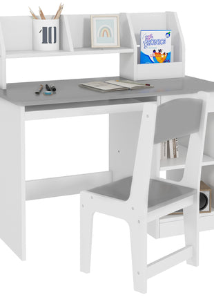 Kids Desk and Chair Set with Storage, Study Desk with Chair for Children 5-8 Years Old, Gray