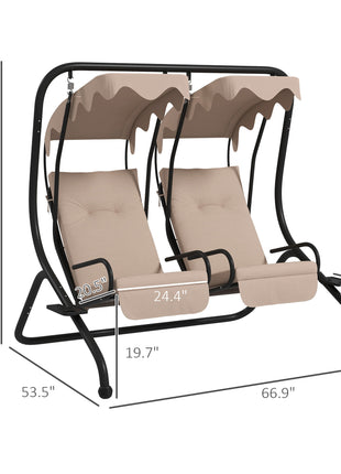 2-Seater Outdoor Porch Swing with Canopy, Patio Swing Chair for Garden, Poolside, Backyard, Beige
