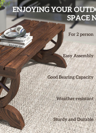 2-Person Wooden Garden Bench, Outdoor Wagon Wheel Porch Bench for Backyard Garden, Support 550 LBS, Rustic Country Style Patio Furniture, Brown