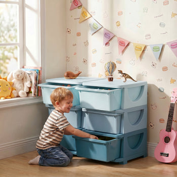 3 Tier Kids Storage Organizer with 6 Drawers for Bedroom, Nursery, Kindergarten, Living Room, Boys and Girls, Blue