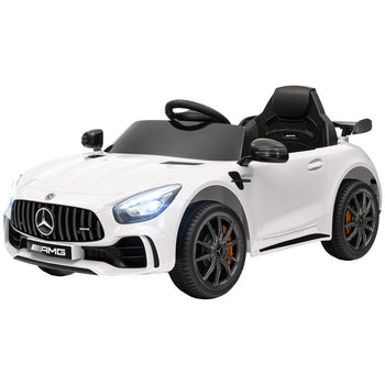 Mercedes-Benz AMG GTR Licensed 12V Battery Powered Kids Electric Car w/ Remote Control & Soft Start, White