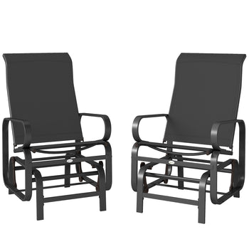 Gliding Lounger Chair Set of 2, Single Rockers with Lightweight Metal & Mesh Construction, Black