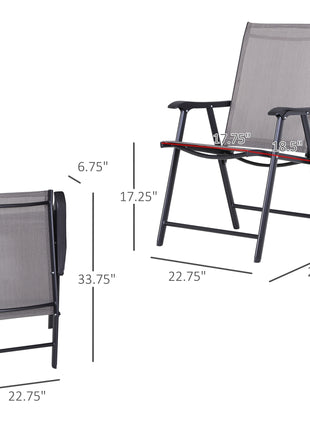 Set of 4 Outdoor Folding Chairs, Stackable Patio Dining Chairs with Armrests, Metal Frame, Gray