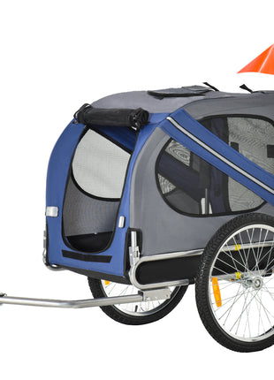 Bike Trailer Cargo Cart for Dogs and Pets with 3 Entrances Large Wheels for Off-Road & Mesh Screen, Blue/Gray