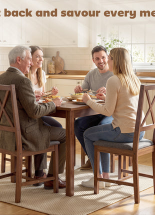 Set of 4 Dining Chairs, Upholstered X-Back Dining Room Chairs with Rubberwood Legs and Padded Seat for Kitchen, Walnut