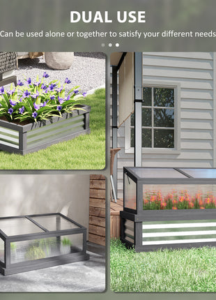 Raised Garden Flower Bed Kit with Lean-to Greenhouse, Wooden Cold Frame Planter, 41" x 22.5" x 28.25", Gray