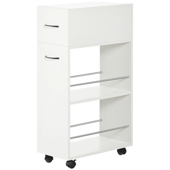 3- tier Slim Storage Cart, Rolling Narrow Kitchen Cart on Wheels for Small Place, Slide Out Side Utility Cart for Bathroom, Laundry