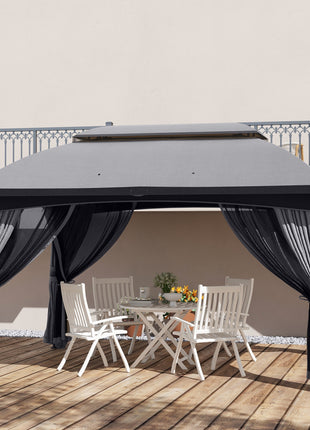 10' x 13' Patio Gazebo, Outdoor Gazebo Canopy Shelter with Netting, Vented Roof for Garden, Dark Gray