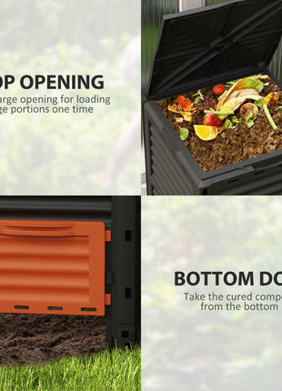 Garden Compost Bin 80 Gallon Outdoor Large Capacity Composter Fast Create Fertile Soil Aerating Box, Orange