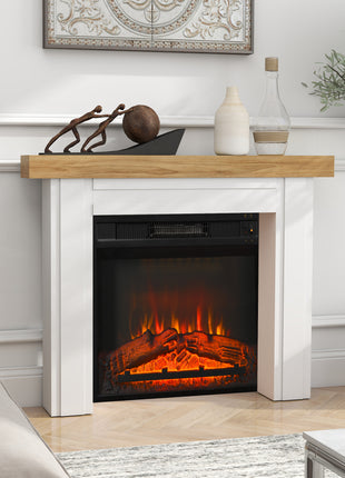 Modern Fireplace Mantel, Freestanding Fireplace Surround with Leg for Electric Fireplaces, 51.2" W x 40.6" H, Natural Wood
