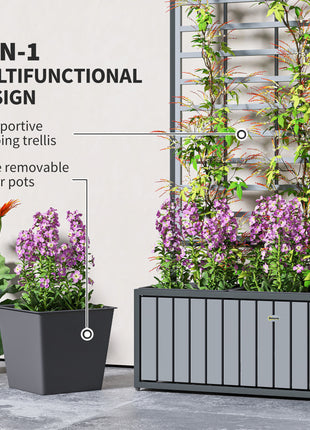 Wooden Raised Garden Bed with Trellis, Removable Pots, for Backyard, Patio, Balcony, 29" x 11" x 52", Gray