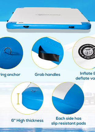 10 x 7ft Water Inflatable Floating Dock, Inflatable Platform Island, Large Floating Mat Raft with Air Pump & Backpack, for Pool, Beach, Ocean, White