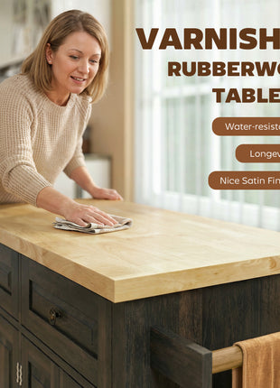 44" Mobile Kitchen Island Table, Kitchen Island Cart on Wheels with Storage Cabinets, 2 Drawers, Brown