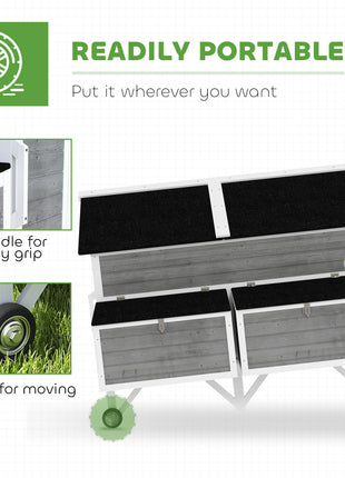 59" Wooden Chicken Coop w/ Wheels, Handles, 2 Nesting Boxes, 2 Trays, 4 Perches, Chicken Tractor for 4-6 Chickens, Gray