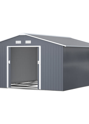 11' x 13' Garden Metal Shed, Storage Shed Utility Storage with Double Locking Doors for Bike, Yard Tools, Dark Gray