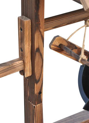 Outdoor Wooden Wishing Well Fountain with Adjustable Water Flow Rate, Rustic Waterfall Fountain, Carbonized Finish