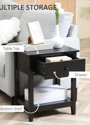 Modern Side Table for Living Room, End Table, 2-tier Side Table with Drawer and Storage Shelf, Black