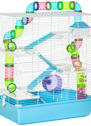 Extra Large 23" Hamster Cage with Tubes and Tunnels, Portable Carry Handles, Rat House and Habitats Big 5-Tier Design, Mouse Cage Includes Exercise Wheel, Water Bottle, Food Dish, Light Blue