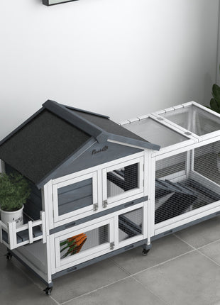 65" Wooden Rabbit Hutch, Pet Playpen with Openable Roof & Storage Box for Rabbits and Small Animals, Gray