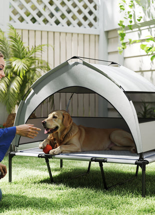 Elevated Dog Bed with Removable Canopy, Portable Outside Raised Pet Cot with Cooling Pad, Storage Bag, 42" x 30" x 37"