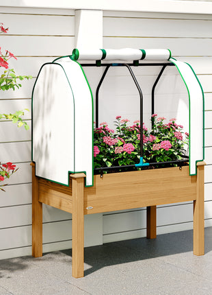 Raised Garden Bed with PE Greenhouse Cover Outdoor Planter Box for Herbs and Vegetables, 35 x 22 x 47 inch, Sand