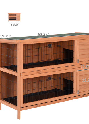54" 2-Story Large Rabbit Hutch Bunny Cage Wooden Pet House Small Animal Habitat Lockable Doors, Tray, Roof, Orange
