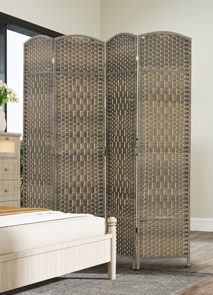 Folding Room Divider Screen 4 Panel 6' Tall Privacy Screen Freestanding Wood Partition for Home Office, Dark Rustic Oak