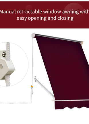 6' Drop Arm Manual Retractable Window Awning Sun Shade Shelter for Patio Balcony Outdoor, Aluminum, Wine Red