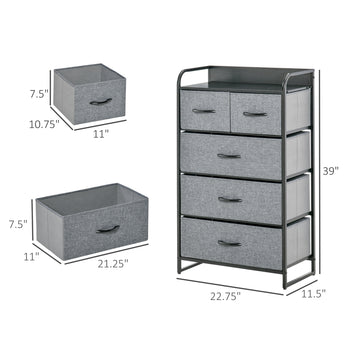 5-Drawer Dresser Tower Chest of Drawers Organizer with Steel Frame Gray