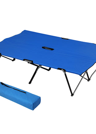 2 Person Folding Camping Cot for Adults, 50" Extra Wide Outdoor Portable Sleeping Cot with Carry Bag, Elevated Camping Bed, Beach Hiking, Blue