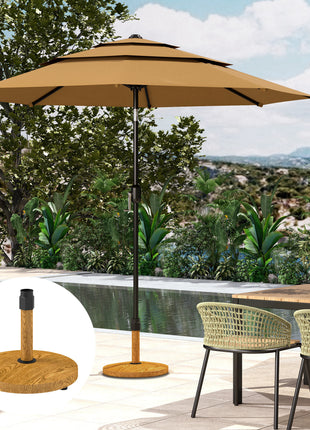 Patio Umbrella Base Holder, Outdoor Umbrella Base with Adjustable Pads, Heavy Duty Patio Umbrella Stand Base for Garden, Poolside, Nature Wood